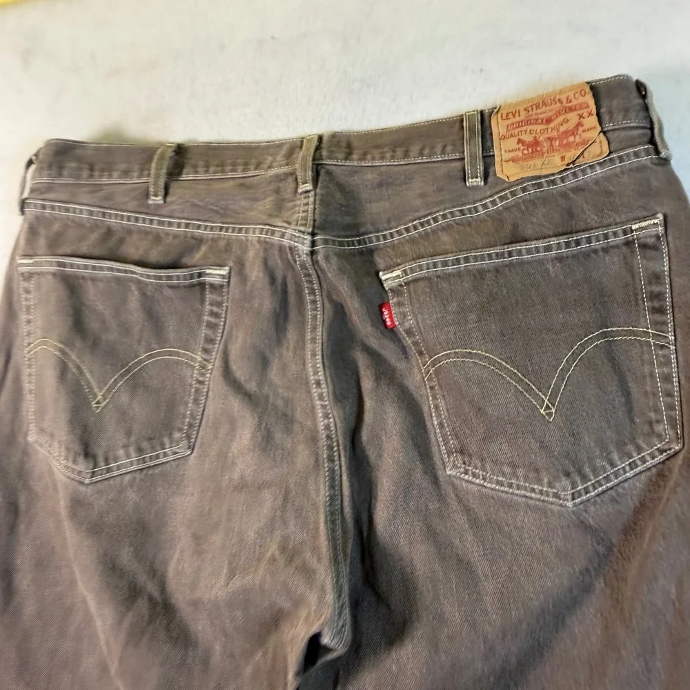 Levis 501 Original Fit Jeans Mens 42x32 Brown Faded Straight Leg Button Fly XX